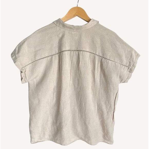 size L large J. Jill love 100% linen beige button blouse short sleeve - Picture 4 of 7